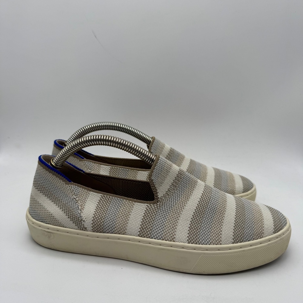 Rothys Knit Striped‎ Slip On Shoes Womens Size 7 Beige White Comfort Sneakers